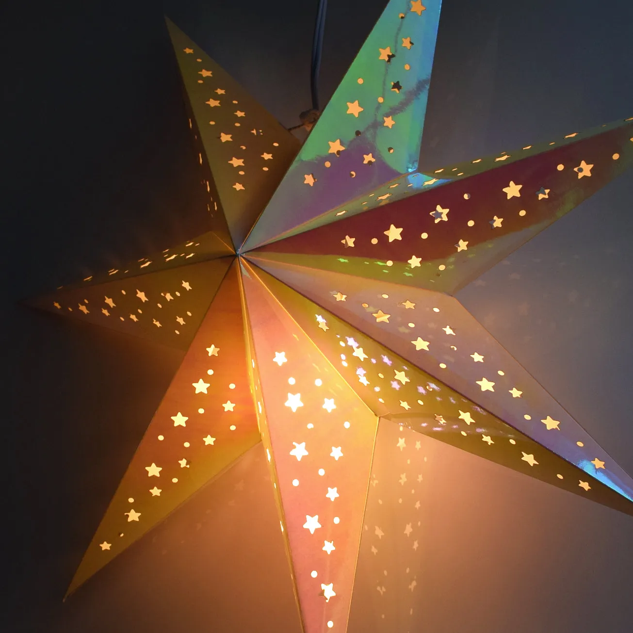 Prismatic Paper Star Lantern Decoration (22 inch Rainbow Iridescent 7-Point Lighted Star)