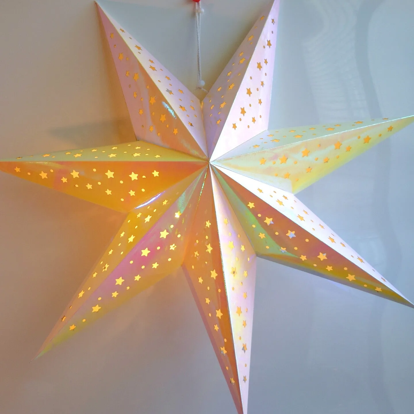 Prismatic Paper Star Lantern Decoration (22 inch Rainbow Iridescent 7-Point Lighted Star)