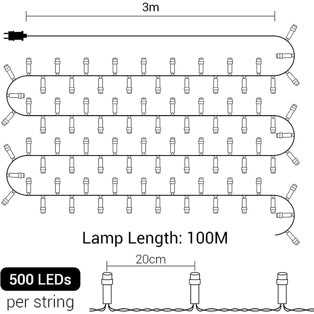 Quntis 100M (328ft) 500 LED String Waterproof Lights – EU Standard Outdoor Christmas & Holiday Decoration Lights