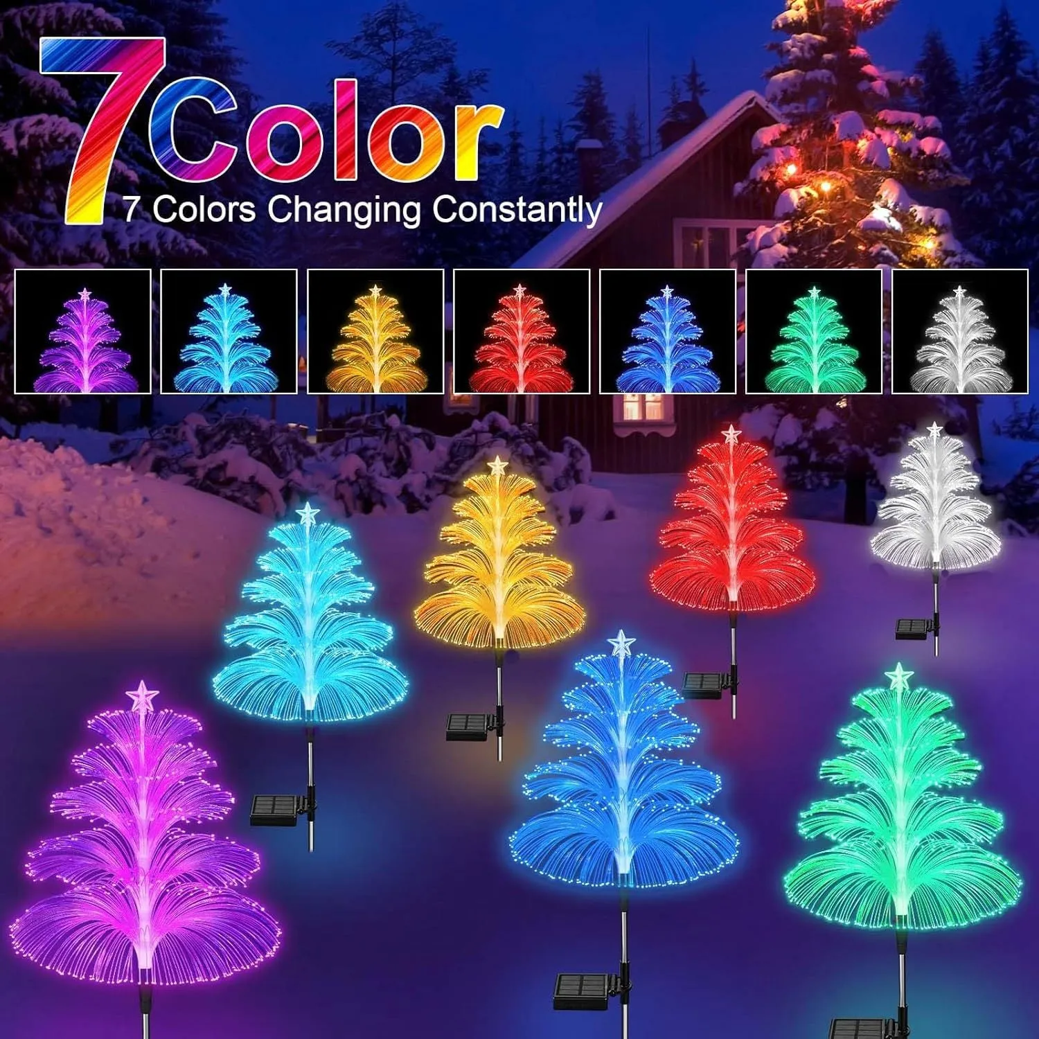 Quntis Solar 5-Layer Fiber Optic Fountain Lights – 4-Pack Waterproof Outdoor Christmas Decor, LED 5-Layer Fiber Lawn Lights for Holiday Ambiance