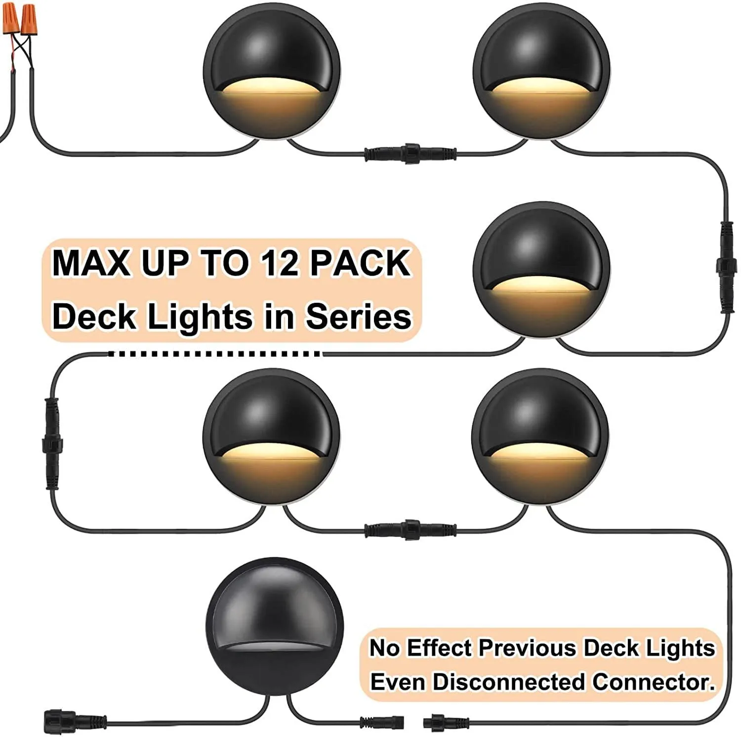 Recessed Deck Stairs Solar Step Lights low voltage with Wire Connector,  LED  Lights for Landscape Path Stair Walkway Yard Fence Patio, 6PACK