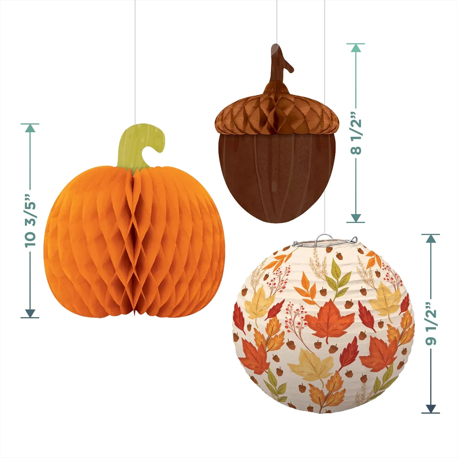 Seasonal Harvest Hanging Bouquet with Paper Pumpkins, Fall Leaves, and Acorn Set (5 Piece Set)