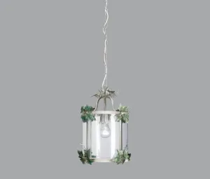 Silver & Glass Hanging Ceiling Lantern With Green Ivy