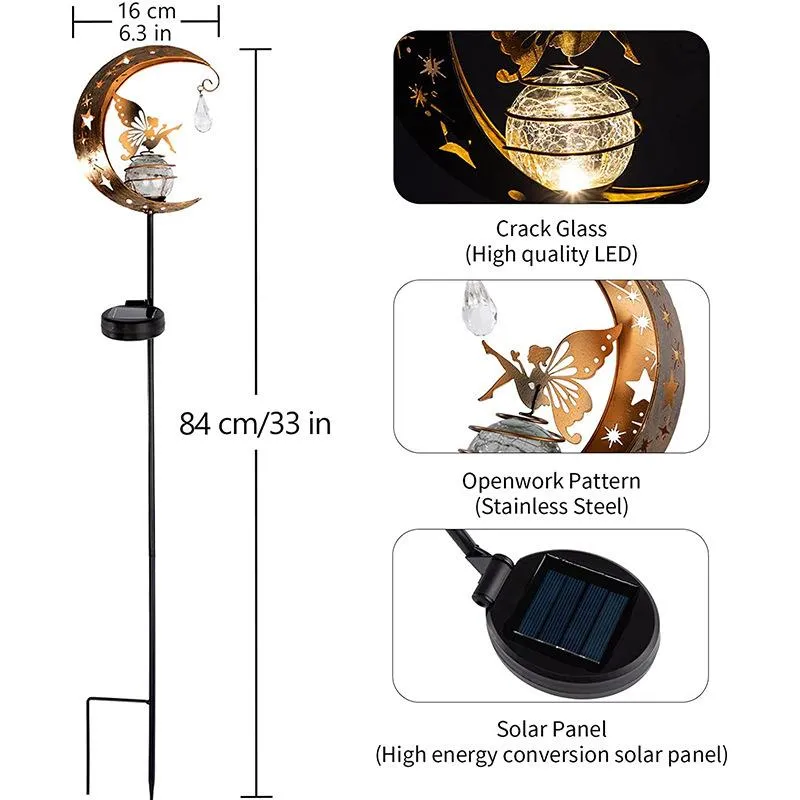 Solar Garden Statues Outdoor Decor, Fairy Moon Figurine Light Stake, Housewarming Ornament for Patio, Lawn, Yard, Pathway - Unique Gift Ideas for Garden