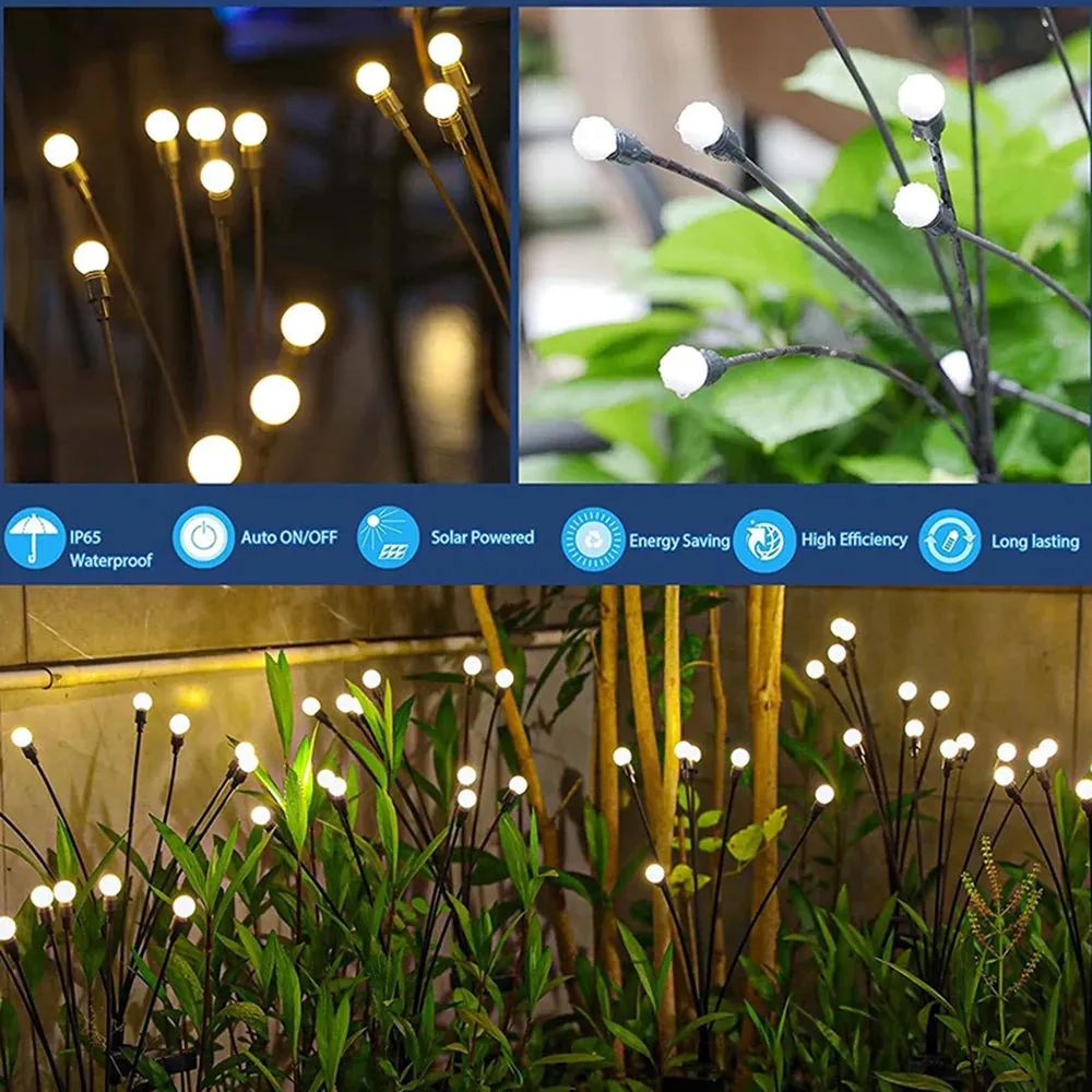 Solar LED String Fairy Lights Path Lawn Landscape Firefly Lamp Outdoor New Year Christmas Garden Patio Garland Street Decoration