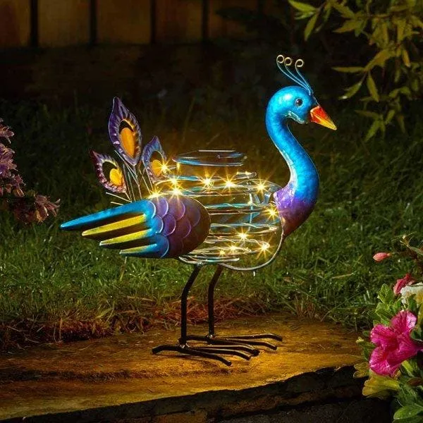 Solar Powered Peacock Spiralight Garden Light