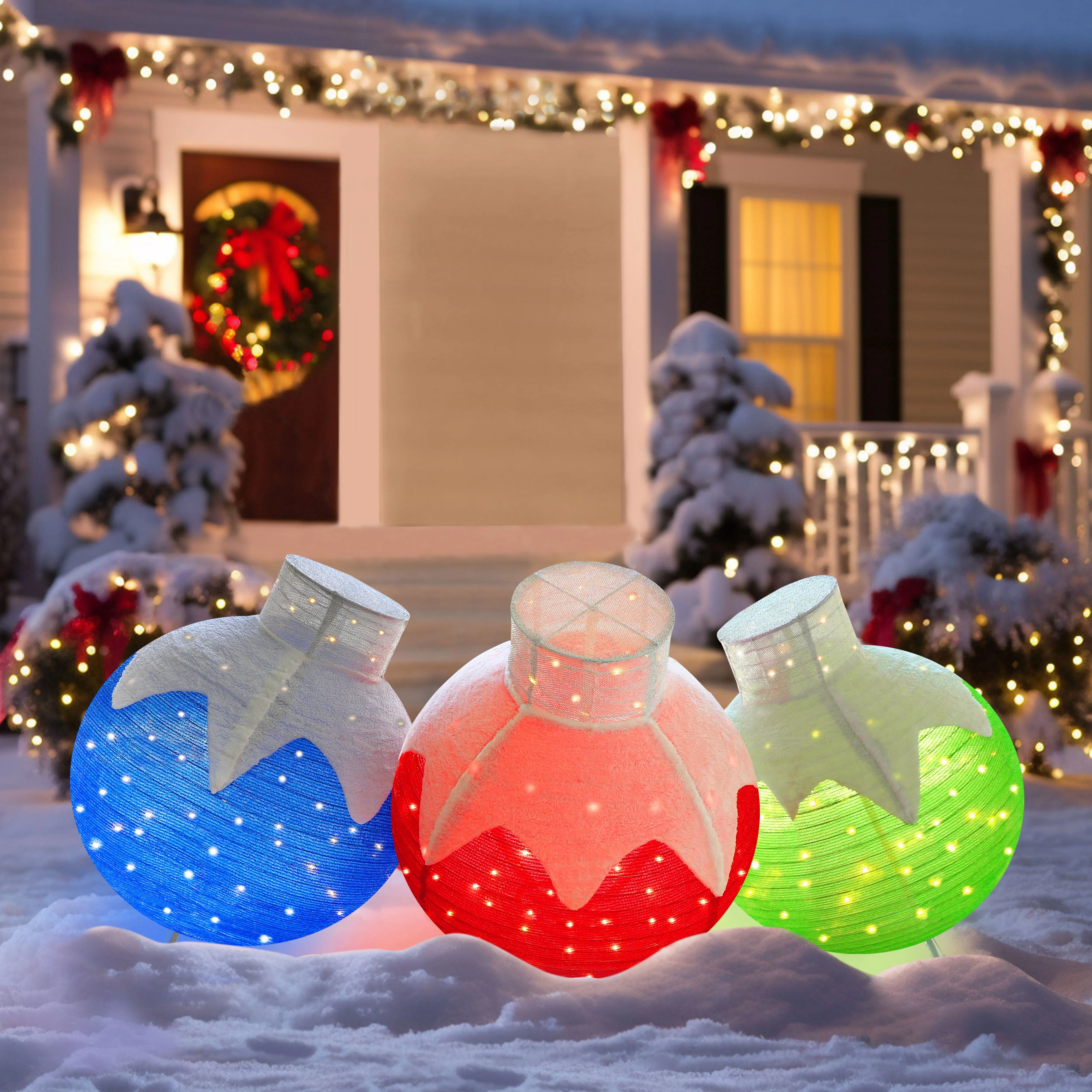 versatile 6ft Christmas Pre-Lit Lamp Post Holiday Decoration w/120 LED Lights, Energy-Saving Pop-up Balls Set