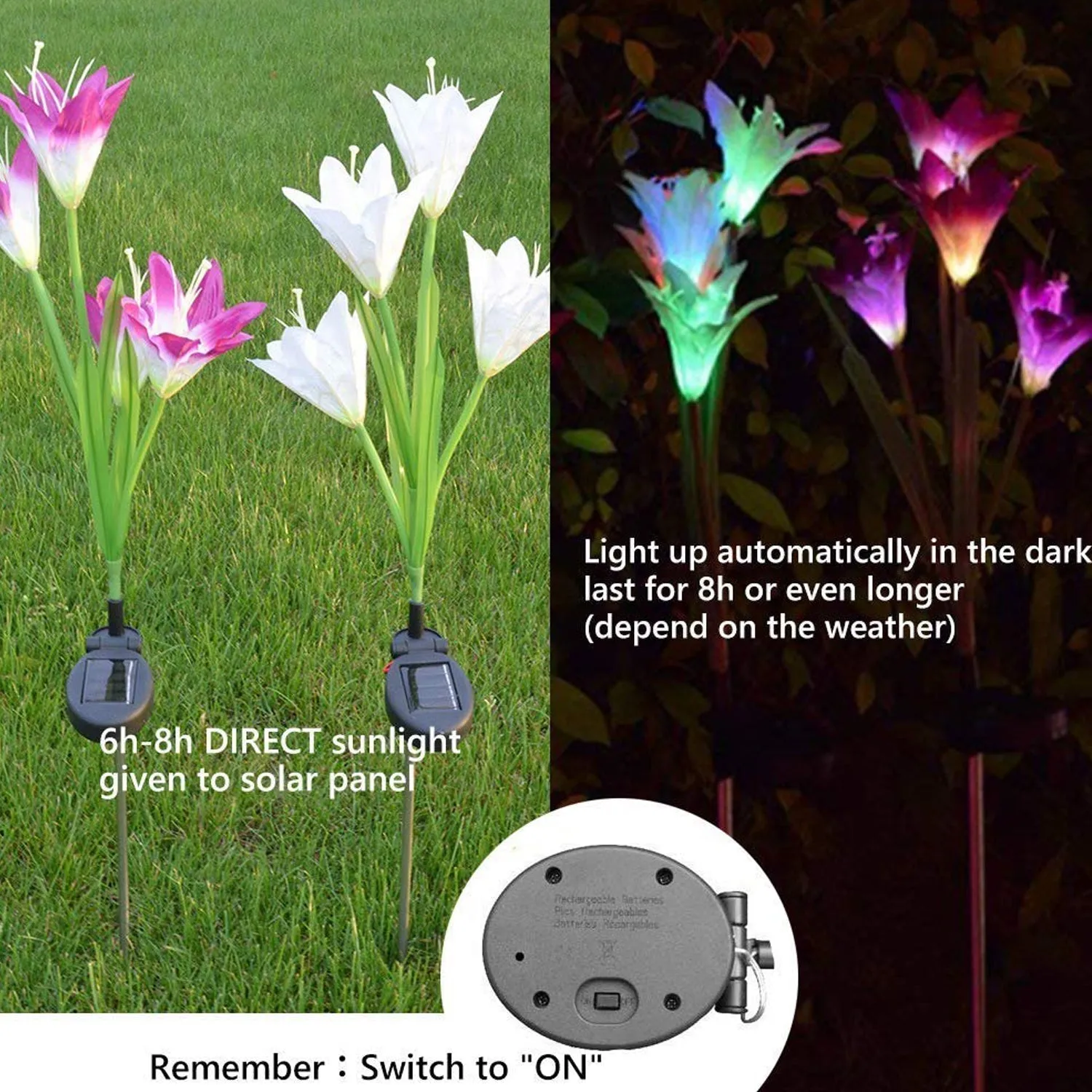 Waterproof Outdoor Solar Lily Flower Stake Lights ( Pack Of 2 pcs )